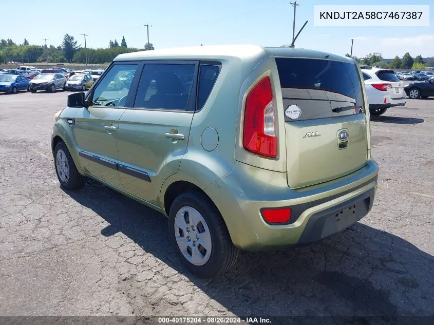 2012 Kia Soul VIN: KNDJT2A58C7467387 Lot: 40175204