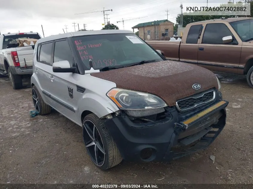 2012 Kia Soul + VIN: KNDJT2A60C7402882 Lot: 40232379