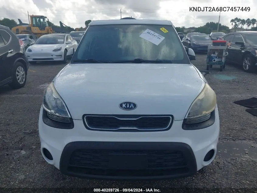 2012 Kia Soul + VIN: KNDJT2A68C7457449 Lot: 40259726