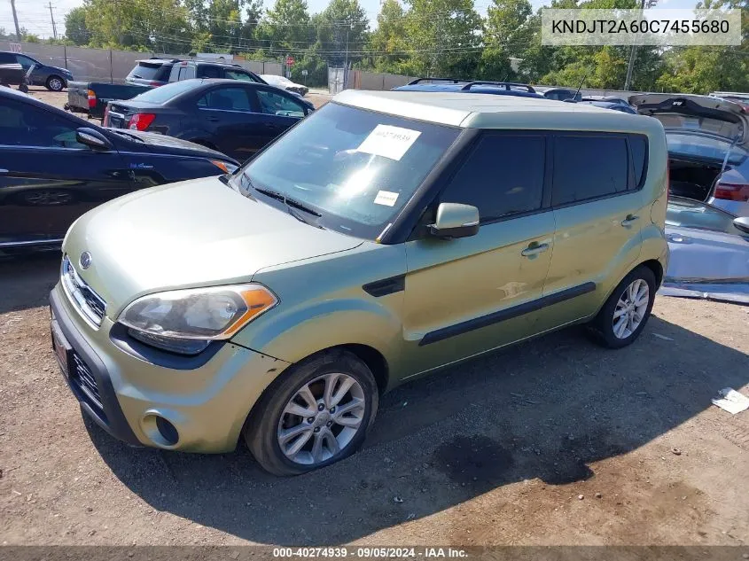 2012 Kia Soul + VIN: KNDJT2A60C7455680 Lot: 40274939