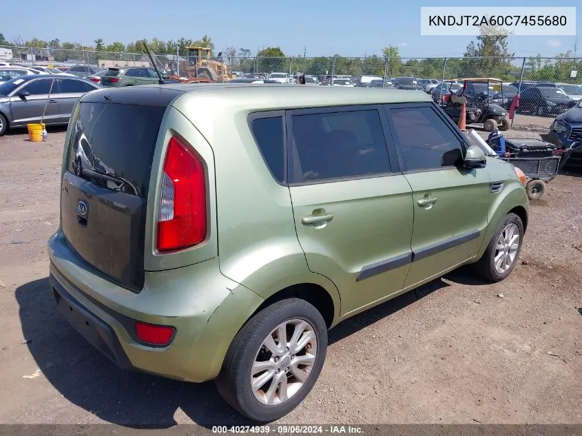 2012 Kia Soul + VIN: KNDJT2A60C7455680 Lot: 40274939