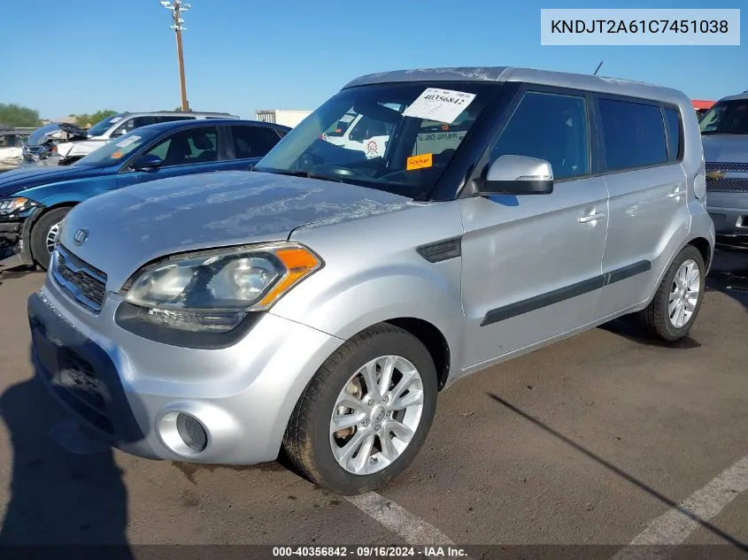 2012 Kia Soul + VIN: KNDJT2A61C7451038 Lot: 40356842