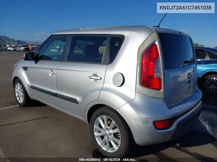 2012 Kia Soul + VIN: KNDJT2A61C7451038 Lot: 40356842