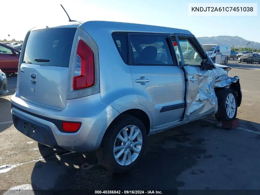 2012 Kia Soul + VIN: KNDJT2A61C7451038 Lot: 40356842