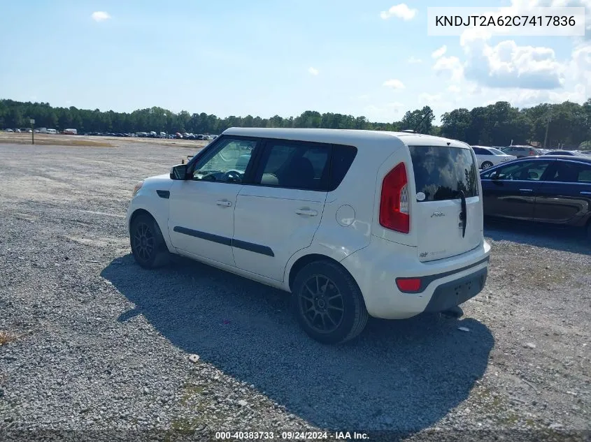 2012 Kia Soul + VIN: KNDJT2A62C7417836 Lot: 40383733