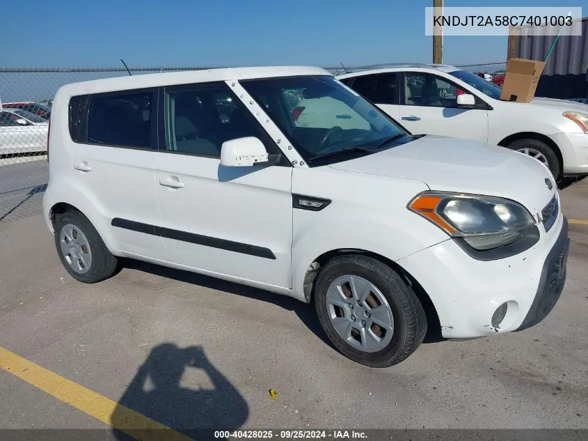 2012 Kia Soul VIN: KNDJT2A58C7401003 Lot: 40428025