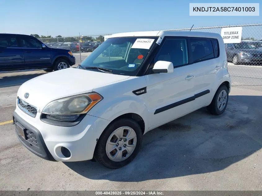 2012 Kia Soul VIN: KNDJT2A58C7401003 Lot: 40428025