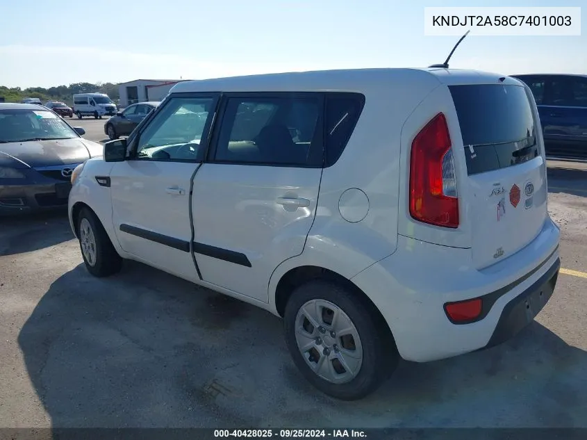 2012 Kia Soul VIN: KNDJT2A58C7401003 Lot: 40428025