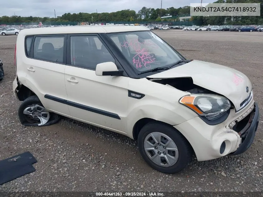 2012 Kia Soul VIN: KNDJT2A54C7418932 Lot: 40441263