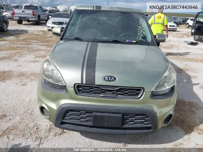 2012 Kia Soul VIN: KNDJT2A58C7443946 Lot: 40480516