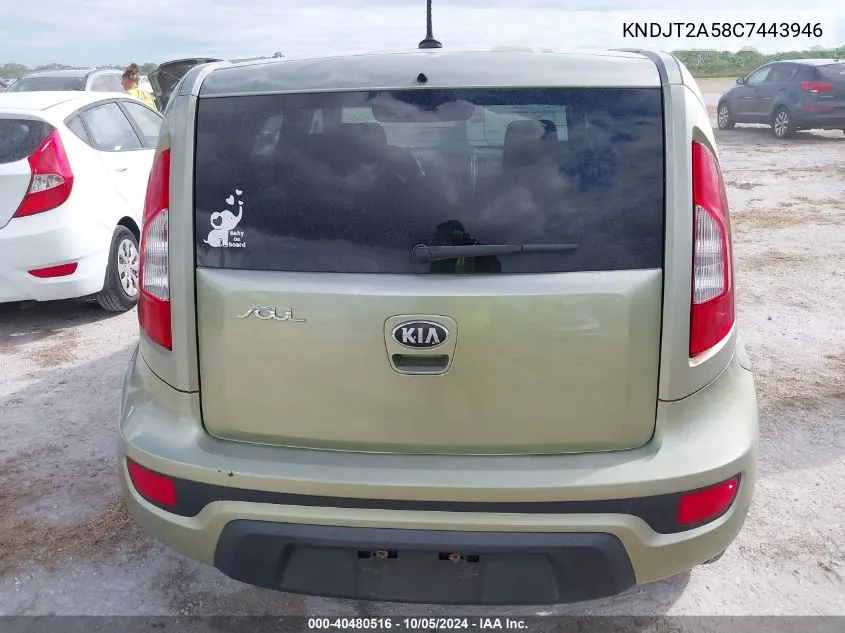 2012 Kia Soul VIN: KNDJT2A58C7443946 Lot: 40480516