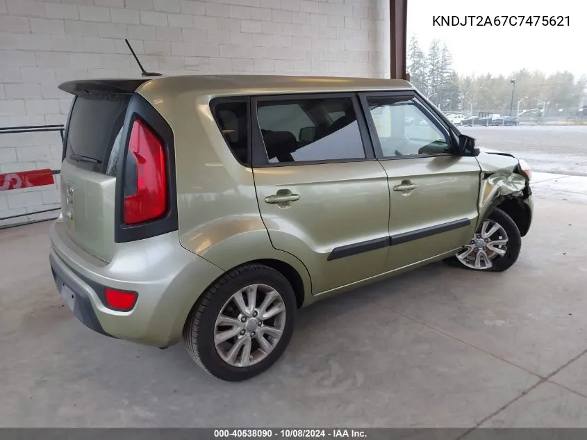 2012 Kia Soul + VIN: KNDJT2A67C7475621 Lot: 40538090