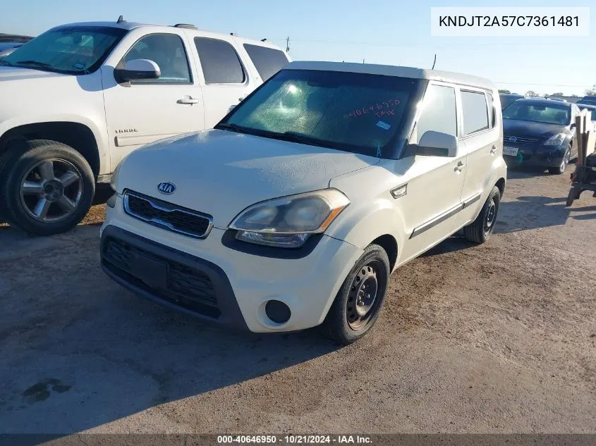 2012 Kia Soul VIN: KNDJT2A57C7361481 Lot: 40646950