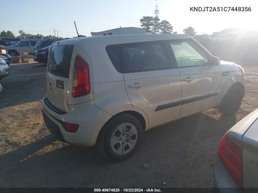 2012 Kia Soul VIN: KNDJT2A51C7448356 Lot: 40674828