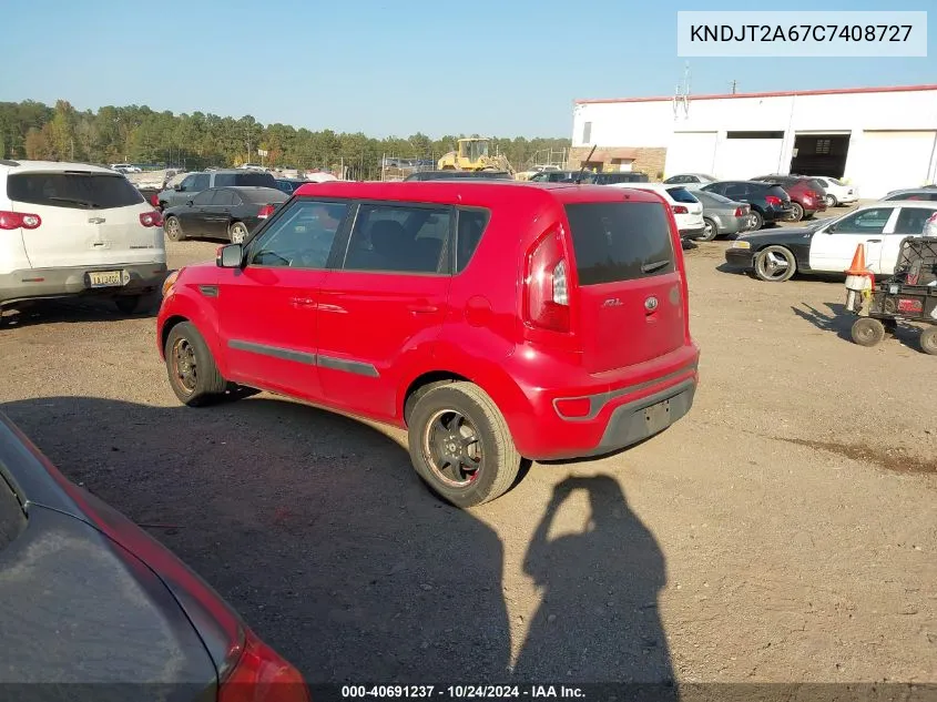 2012 Kia Soul + VIN: KNDJT2A67C7408727 Lot: 40691237