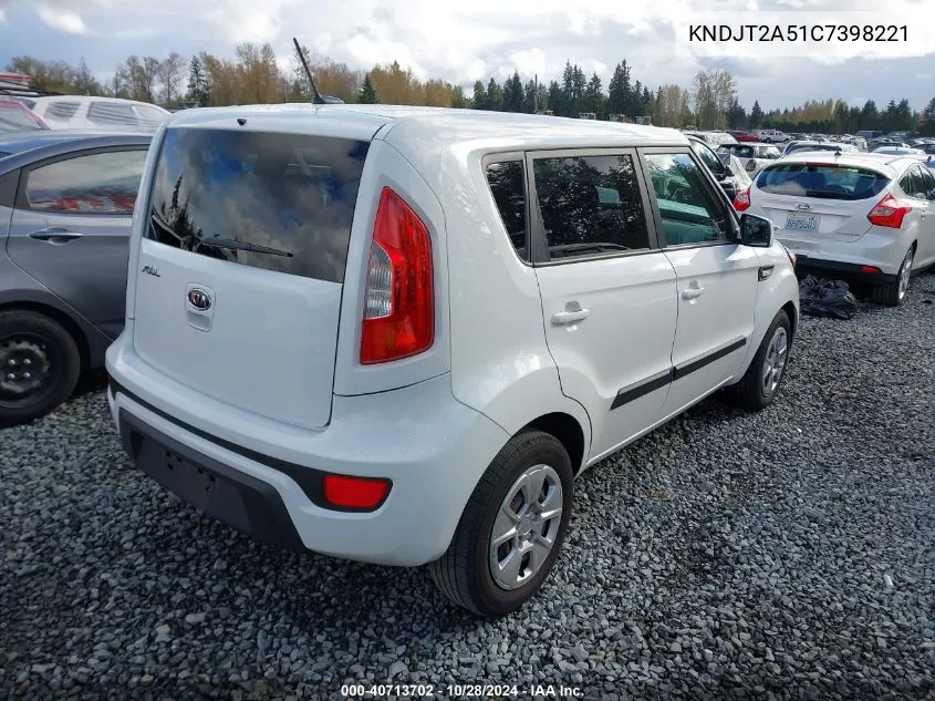 2012 Kia Soul VIN: KNDJT2A51C7398221 Lot: 40713702