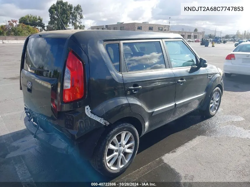 2012 Kia Soul + VIN: KNDJT2A68C7747853 Lot: 40722886