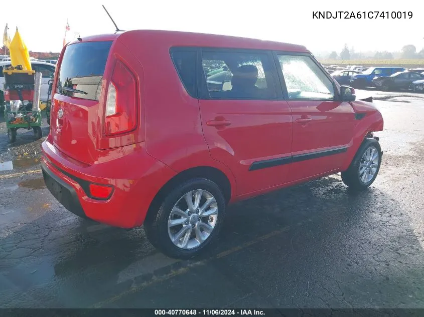 2012 Kia Soul + VIN: KNDJT2A61C7410019 Lot: 40770648