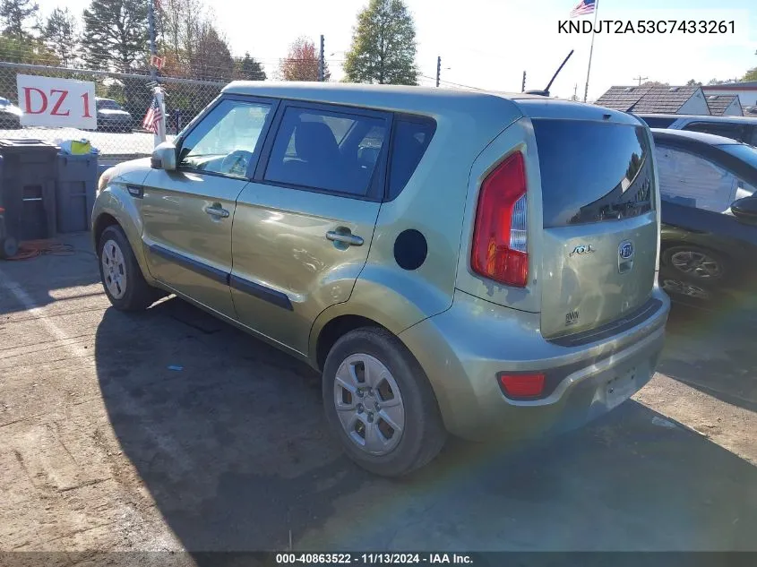 2012 Kia Soul VIN: KNDJT2A53C7433261 Lot: 40863522