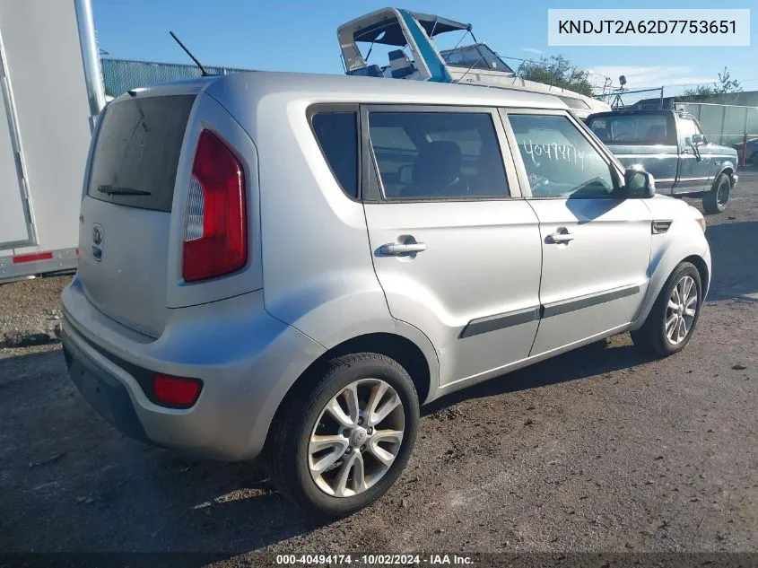 2013 Kia Soul + VIN: KNDJT2A62D7753651 Lot: 40494174