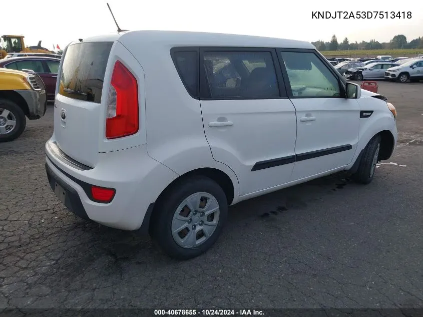 2013 Kia Soul VIN: KNDJT2A53D7513418 Lot: 40678655