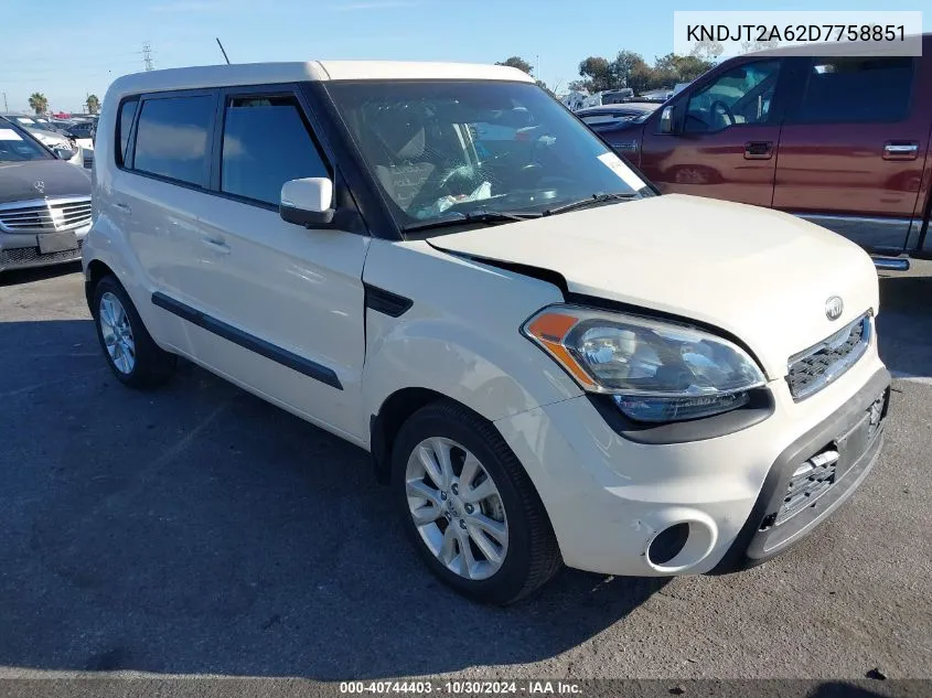 2013 Kia Soul + VIN: KNDJT2A62D7758851 Lot: 40744403