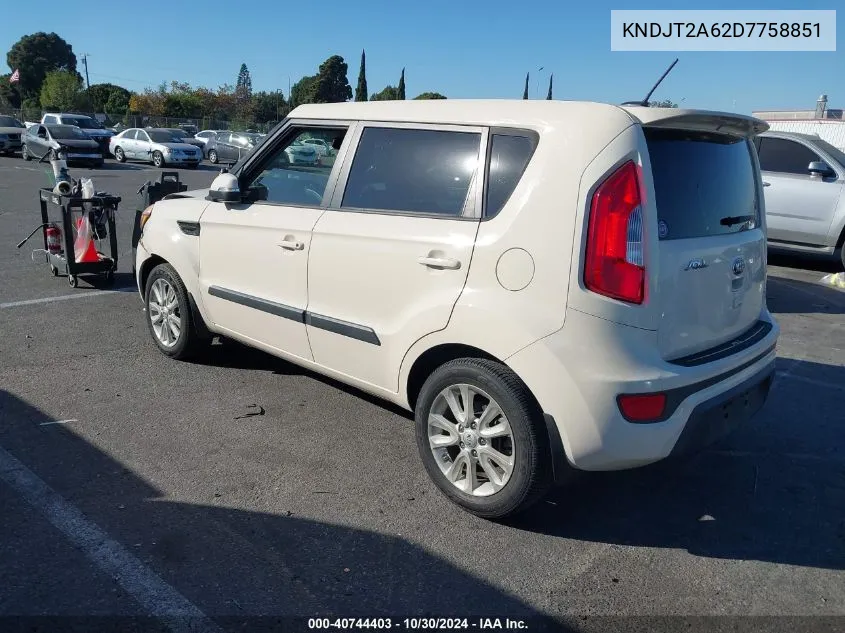 2013 Kia Soul + VIN: KNDJT2A62D7758851 Lot: 40744403