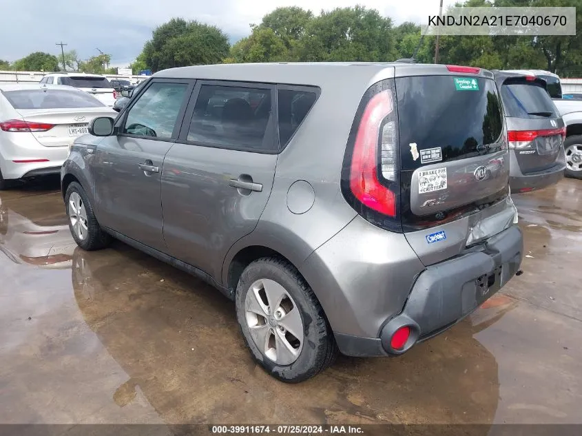 2014 Kia Soul VIN: KNDJN2A21E7040670 Lot: 39911674