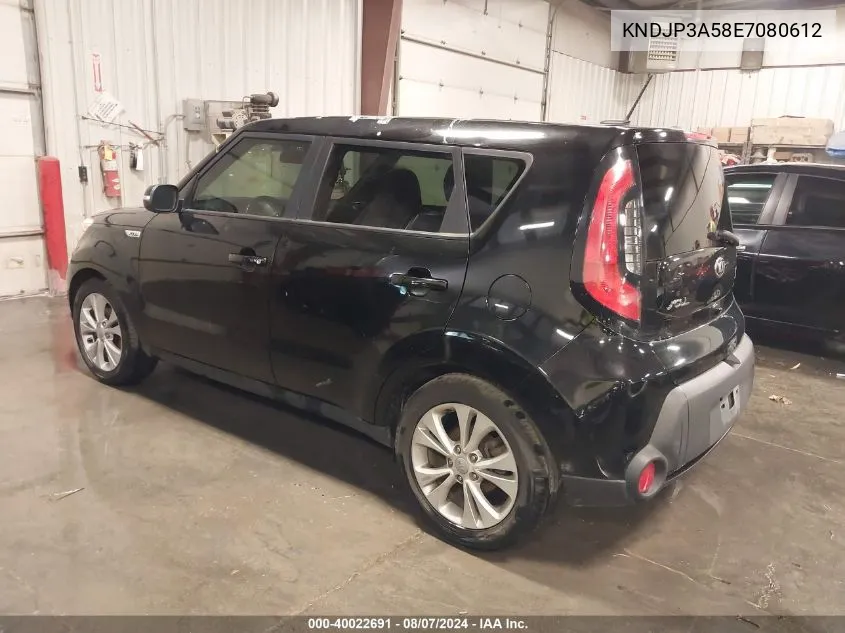 2014 Kia Soul + VIN: KNDJP3A58E7080612 Lot: 40022691