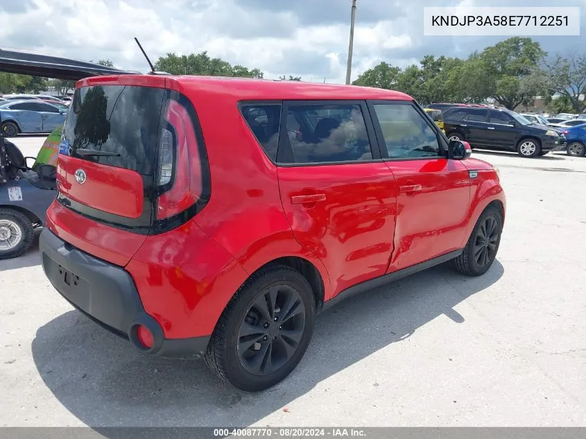 2014 Kia Soul + VIN: KNDJP3A58E7712251 Lot: 40087770