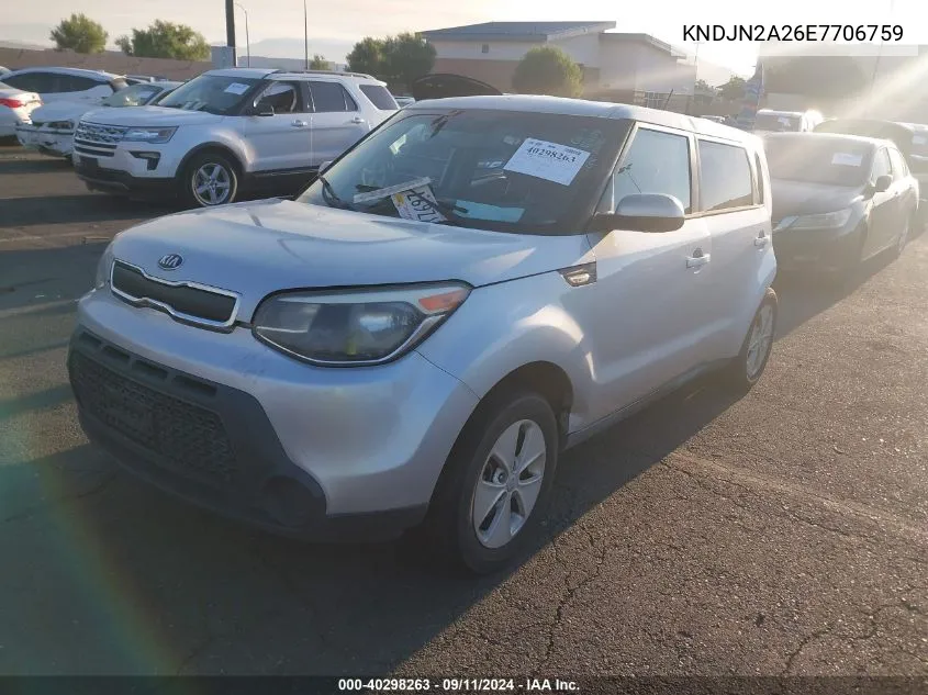 2014 Kia Soul VIN: KNDJN2A26E7706759 Lot: 40298263