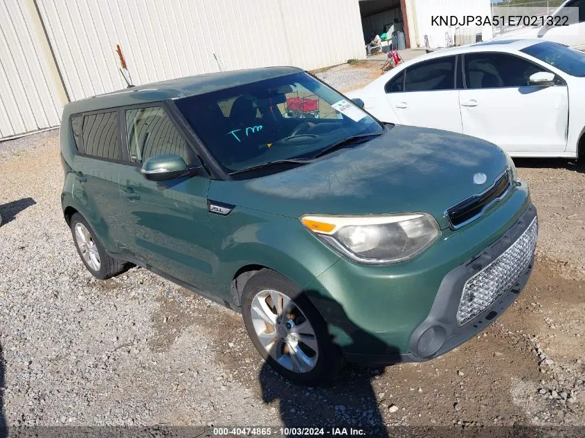 2014 Kia Soul + VIN: KNDJP3A51E7021322 Lot: 40474865