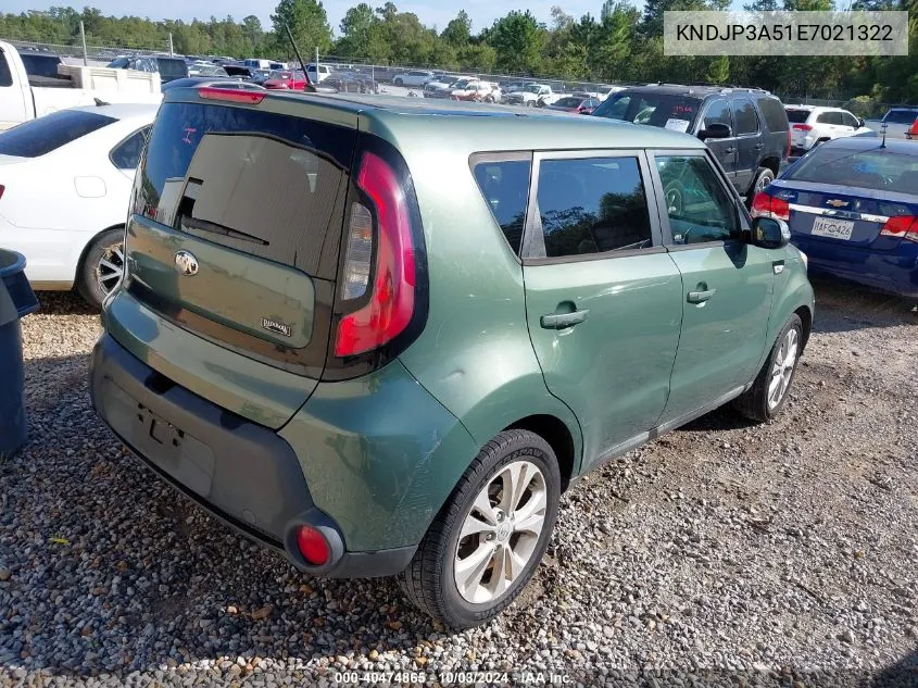 2014 Kia Soul + VIN: KNDJP3A51E7021322 Lot: 40474865