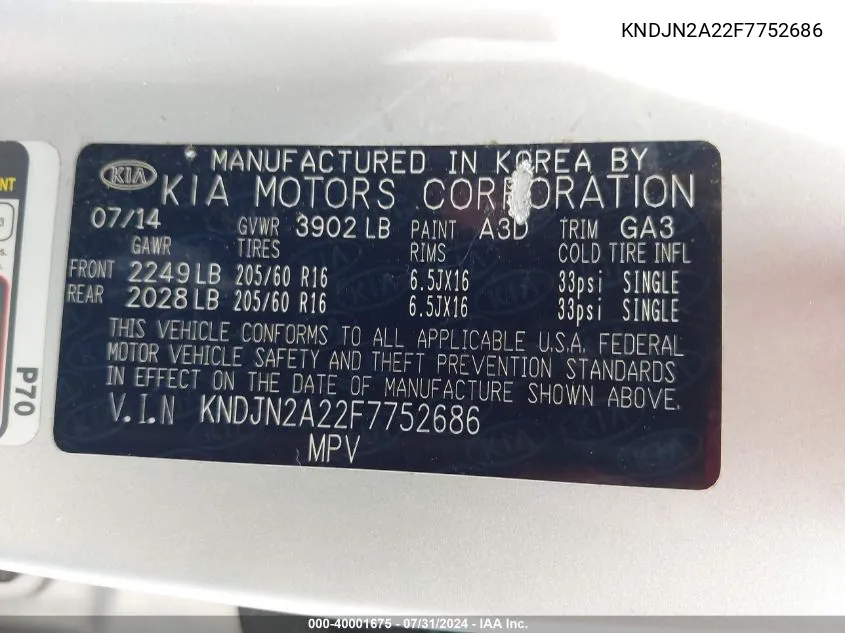 KNDJN2A22F7752686 2015 Kia Soul