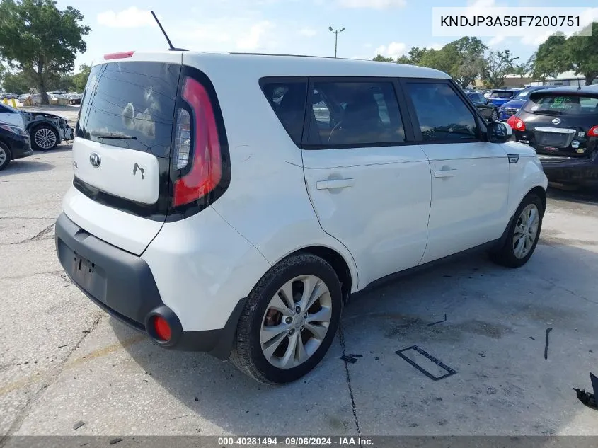 2015 Kia Soul + VIN: KNDJP3A58F7200751 Lot: 40281494