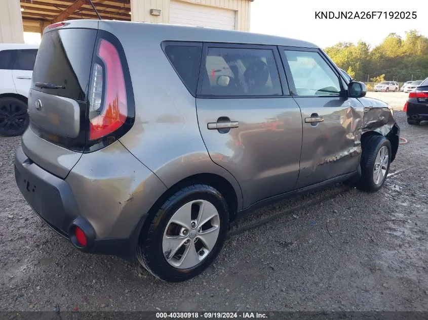 2015 Kia Soul VIN: KNDJN2A26F7192025 Lot: 40380918