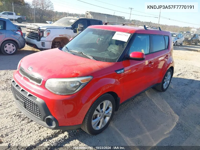 2015 Kia Soul + VIN: KNDJP3A57F7770191 Lot: 40562793