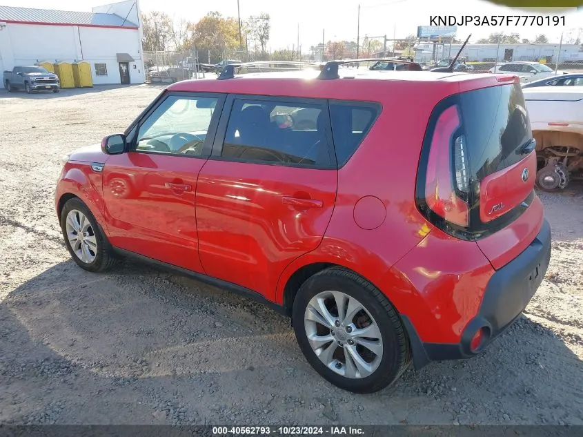 2015 Kia Soul + VIN: KNDJP3A57F7770191 Lot: 40562793