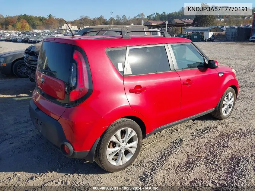 2015 Kia Soul + VIN: KNDJP3A57F7770191 Lot: 40562793