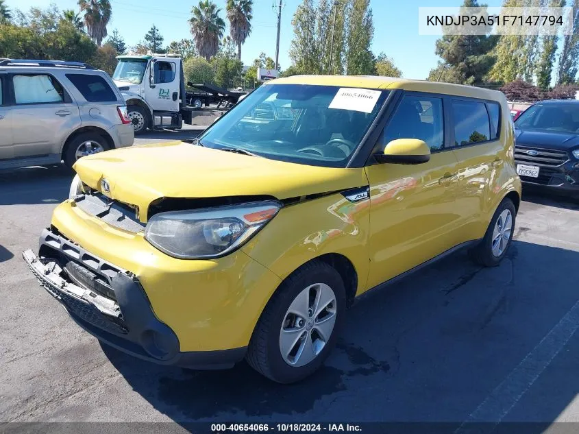 2015 Kia Soul + VIN: KNDJP3A51F7147794 Lot: 40654066