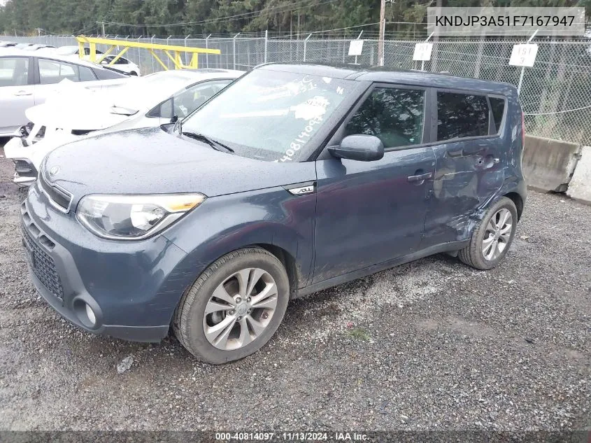 2015 Kia Soul + VIN: KNDJP3A51F7167947 Lot: 40814097