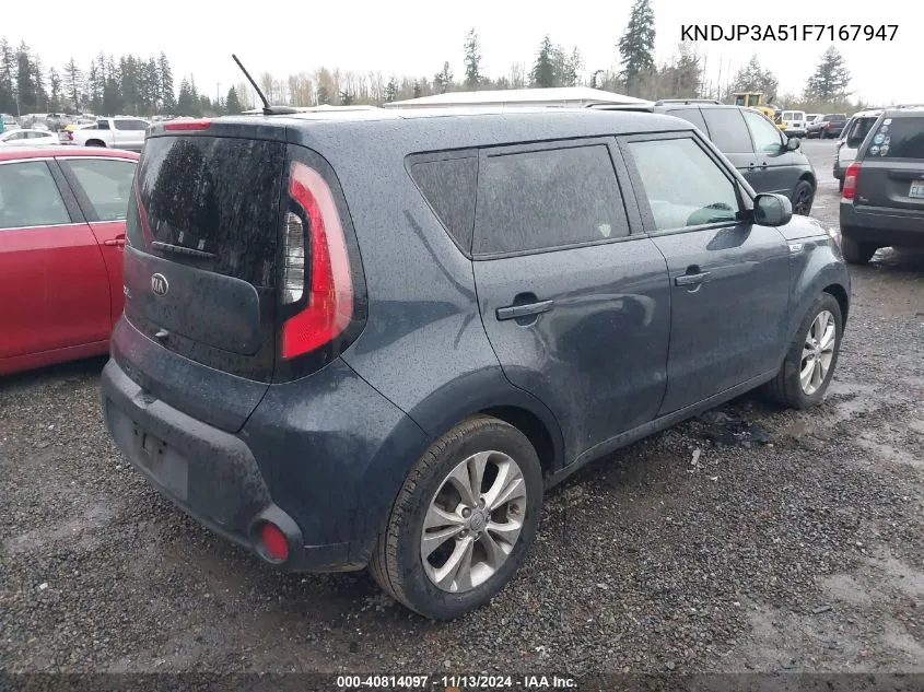 2015 Kia Soul + VIN: KNDJP3A51F7167947 Lot: 40814097