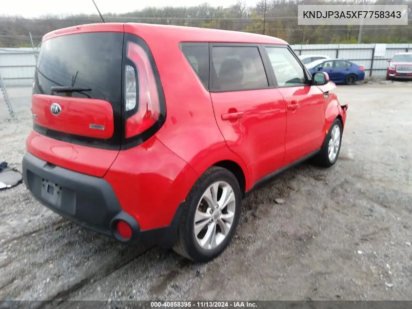 2015 Kia Soul + VIN: KNDJP3A5XF7758343 Lot: 40858395