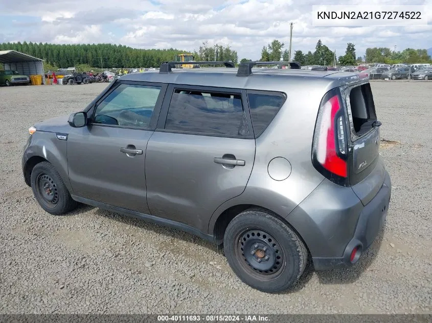 2016 Kia Soul VIN: KNDJN2A21G7274522 Lot: 40111693