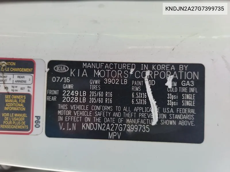 KNDJN2A27G7399735 2016 Kia Soul