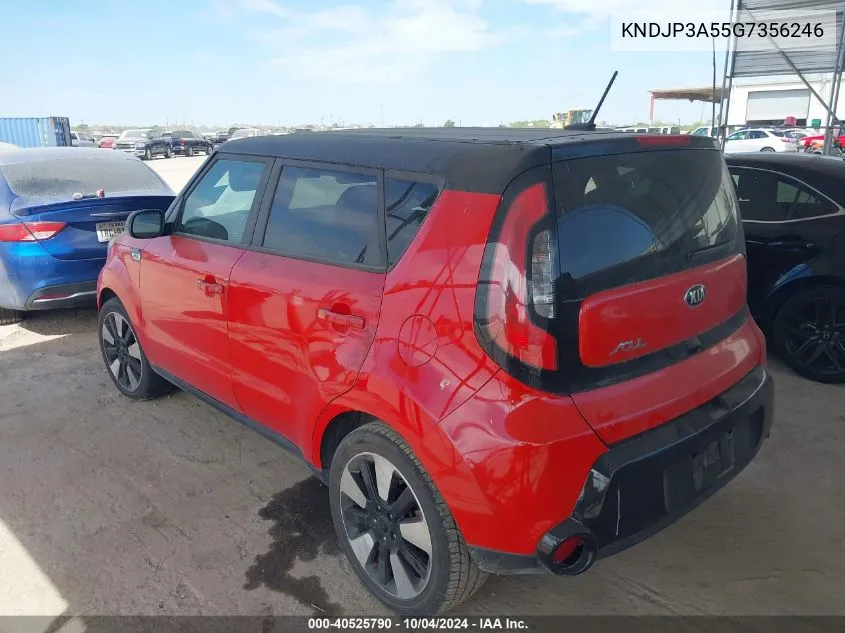 2016 Kia Soul + VIN: KNDJP3A55G7356246 Lot: 40525790