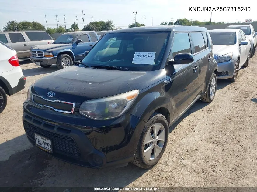 2016 Kia Soul VIN: KNDJN2A25G7316240 Lot: 40543980