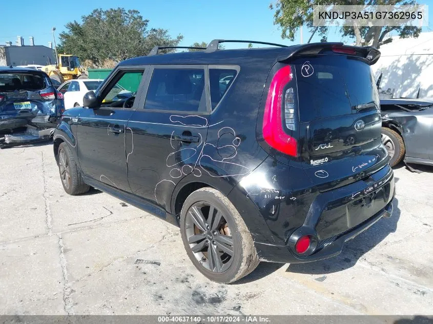 2016 Kia Soul + VIN: KNDJP3A51G7362965 Lot: 40637140