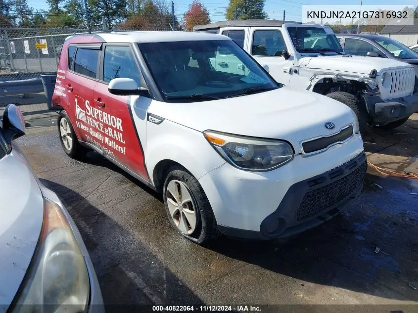 2016 Kia Soul VIN: KNDJN2A21G7316932 Lot: 40822064