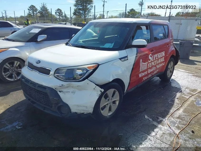 2016 Kia Soul VIN: KNDJN2A21G7316932 Lot: 40822064